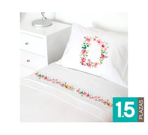 Juego sábanas 1.5 plazas 200 hilos Letras vintage D blanco