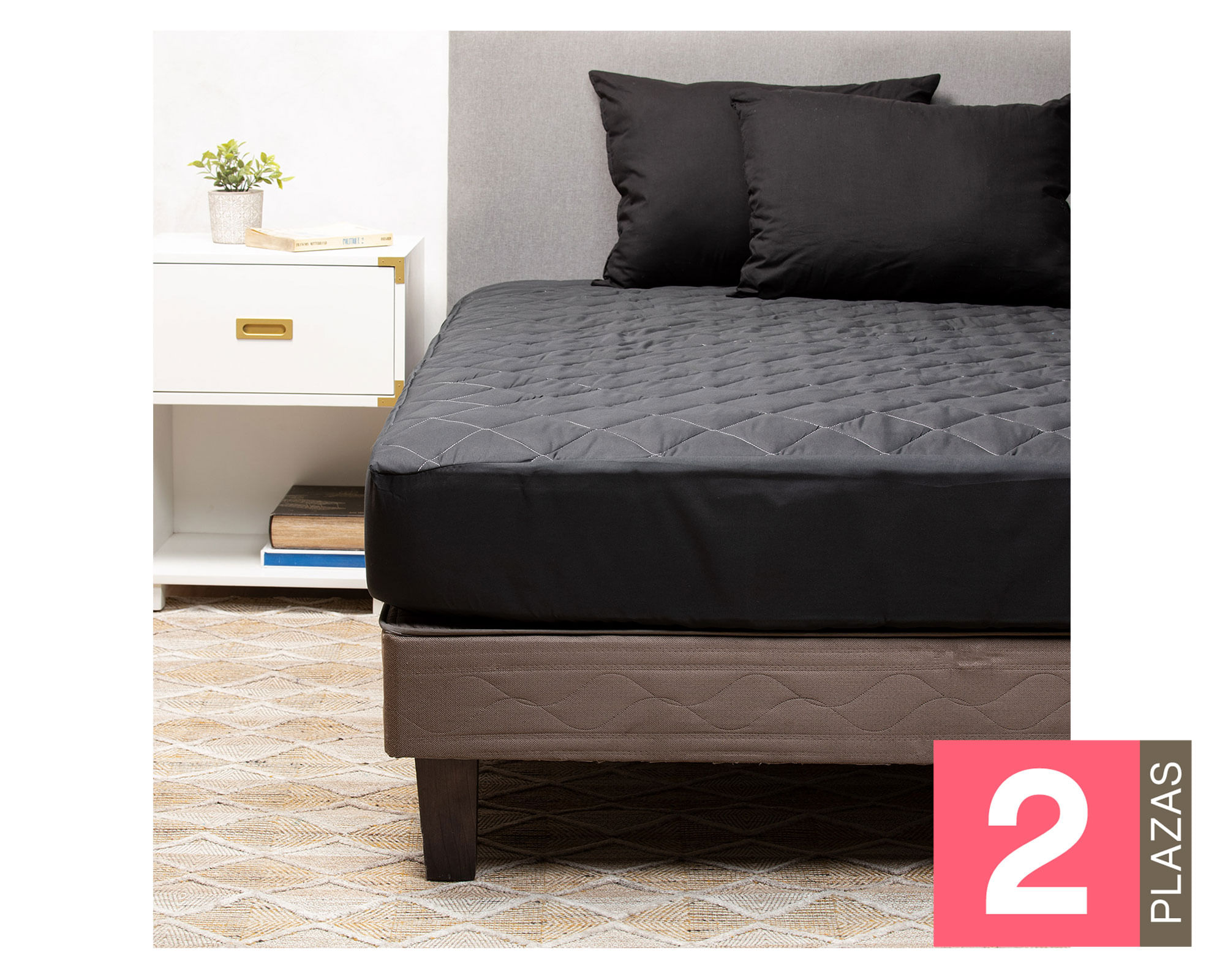 Arthome Cubre colchón 2 plazas + 2 Almohadas negro