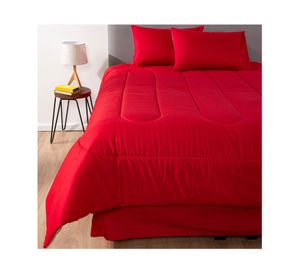 Plumón bicolor 2 plazas rojo/gris + Juego de sábanas rojo + Faldon rojo + Cubre colchón blanco