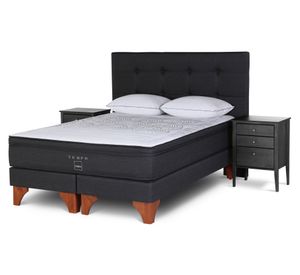 Box spring 2 plazas Tempo base dividida patas + set Issey grafito + almohada Rosen