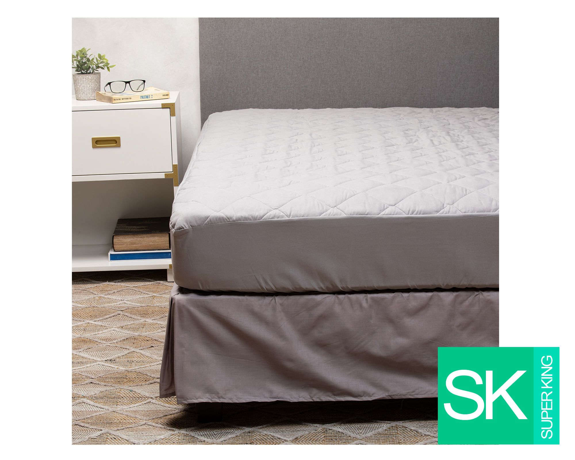 Arthome Cubre colchón Súper King + Faldón gris