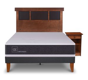 Cama europea Curve Ortopedic 1.5 plazas Dublin Caramel +  1 respaldo + 1 velador Cic