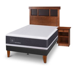 Cama europea Curve Ortopedic 1.5 plazas Dublin Caramel +  1 respaldo + 1 velador Cic