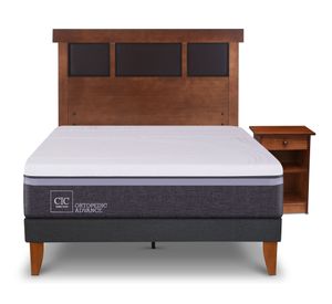 Cama europea Curve O Advance 1.5 plazas Dublin Caramel + respaldo + velador Cic