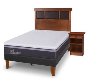 Cama europea Curve O Advance 1.5 plazas Dublin Caramel + respaldo + velador Cic