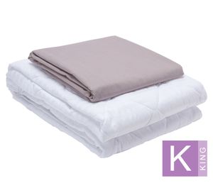 Juego de sábanas King gris + Cubre colchón blanco