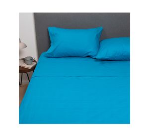 Juego de sábanas 2 plazas celeste + Cubre colchón blanco