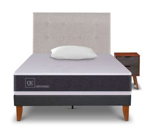 Cama europea Curve Ortopedic 1.5 plazas + 1 almohada + 1 respaldo + 1 velador Cic