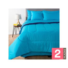 Plumón bicolor 2 plazas + Juego de sábanas + Faldón azul