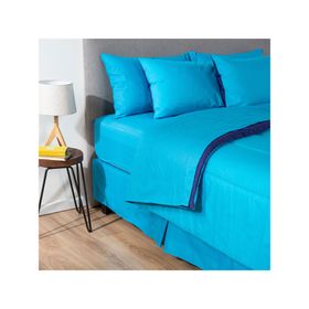 Plumón bicolor 2 plazas + Juego de sábanas + Faldón azul