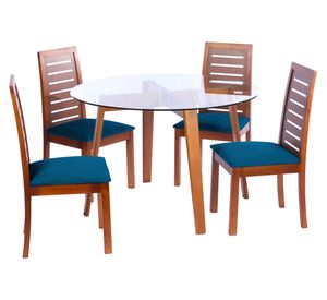 Juego de comedor 4 sillas tela azul petróleo Latam Home