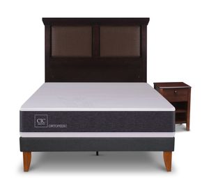 Cama europea Curve Ortopedic 1.5 plazas New Torino + 1 respaldo + 1 velador Cic
