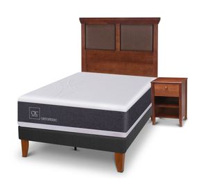 Cama europea Curve Ortopedic 1.5 plazas New Torino + 1 respaldo + 1 velador Cic
