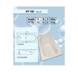 Tina 70x150 cm HY blanco Norglas.