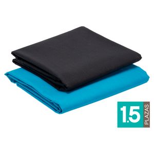 Pack 2 Juego de sábanas 1.5 plazas celeste/negro