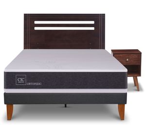 Cama europea Curve Ortopedic 1.5 plazas New Munich + 1 respaldo + 1 velador Cic