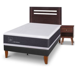 Cama europea Curve Ortopedic 1.5 plazas New Munich + 1 respaldo + 1 velador Cic
