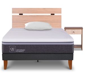 Cama europea Curve O Advance 1.5 plazas Olmo Single + almohada+ respaldo + velador Cic