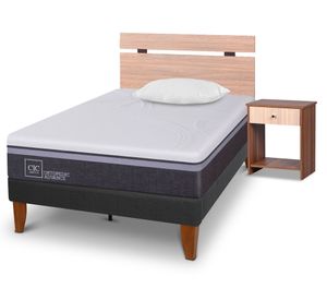 Cama europea Curve O Advance 1.5 plazas Olmo Single + almohada+ respaldo + velador Cic