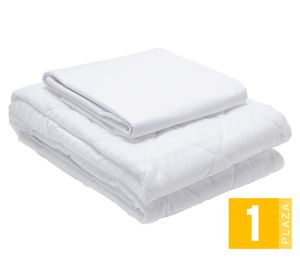 Juego de sábanas 1 plaza blanco + Cubre colchón blanco