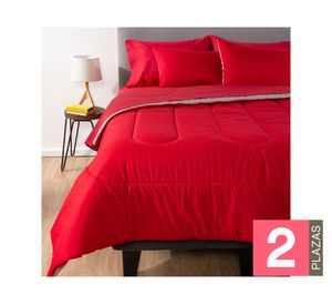 Plumón bicolor 2 plazas rojo/gris + Juego de sábanas rojo