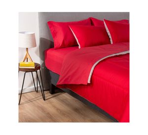 Plumón bicolor 2 plazas rojo/gris + Juego de sábanas rojo