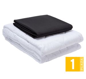 Juego de sábanas 1 plaza negro + Cubre colchón blanco