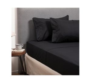 Juego de sábanas 1 plaza negro + Cubre colchón blanco