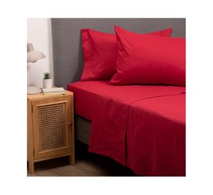 Juego de sábanas 1 plaza rojo + Cubre colchón blanco