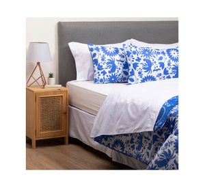 Plumón méxico 2 plazas azul + Juego de sábanas blanco + Faldón blanco