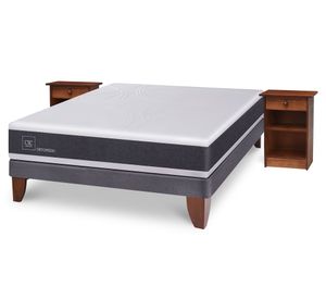 Cama europea 2 plazas Ortopedic + 2 veladores Dublín caramelo Cic