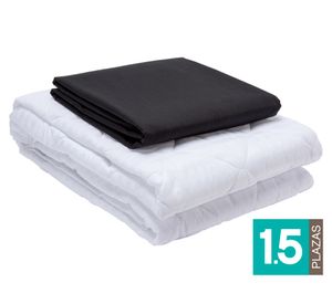 Juego de sábanas 1.5 plazas negro + Cubre colchón blanco