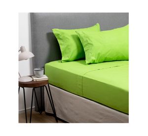 Juego de sábanas 1 plaza verde + Cubre colchón blanco