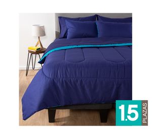 Plumón bicolor 1.5 plazas + Juego de sábanas azul