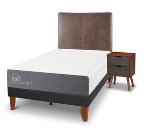 Cama europea Curve Smart 1.5 plazas Baker + 1 respaldo + 1 velador Cic