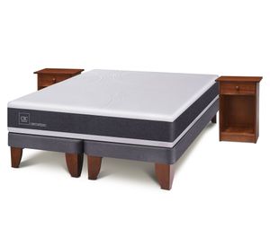 Cama europea 2 plazas Ortopedic + veladores Villarrica chocolate Cic