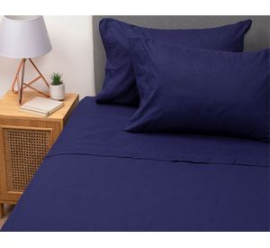 Juego de sábanas 1.5 plazas azul + Cubre colchón blanco