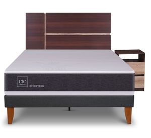 Cama europea Curve New Ortopedic 1.5 Enio + respaldo + velador Cic
