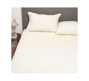 Juego de sábanas King beige + Cubre colchón blanco