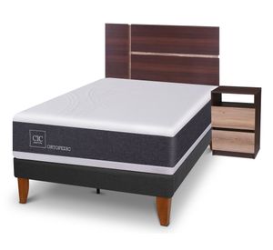 Cama europea Curve New Ortopedic 1.5 Enio + respaldo + velador Cic