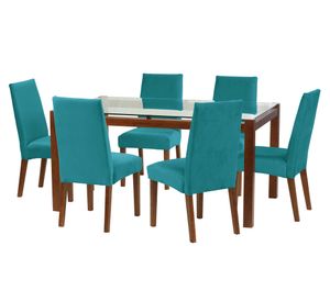 Juego de comedor 6 sillas tela turquesa Latam Home