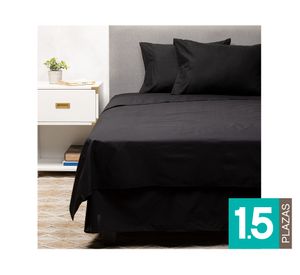 Cubre colchón 1.5 plazas + Juego de sábanas + Faldón negro