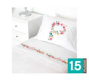 Juego Sábanas 1.5 plazas Letras vintage P blanco