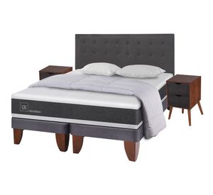 Cama europea king New Ortopedic + set Baker caramelo/gris + almohada + plumón Cic