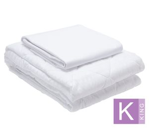 Juego de sábanas King blanco + Cubre colchón blanco