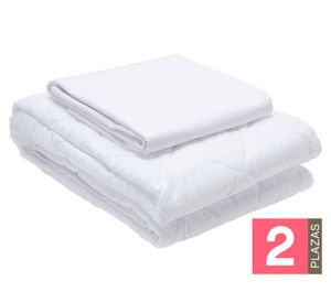 Juego de sábanas 2 plazas blanco + Cubre colchón blanco