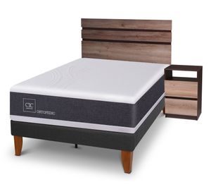 Cama europea Curve New Ortopedic 1.5 plazas Ares + respaldo + velador Cic
