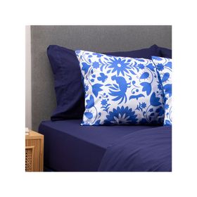 Plumón méxico 2 plazas azul + Juego de sábanas azul + Cubre colchón blanco