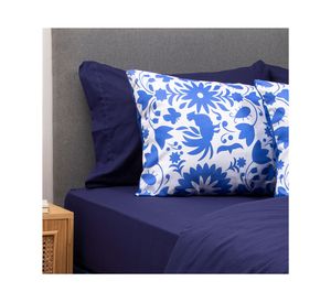 Plumón méxico 2 plazas azul + Juego de sábanas azul + Cubre colchón blanco