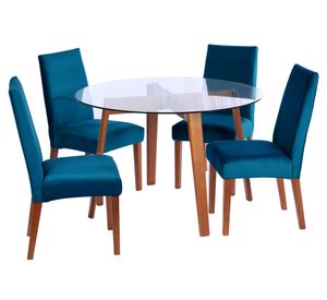 Juego de comedor 4 sillas tela azul petroleo Latam Home